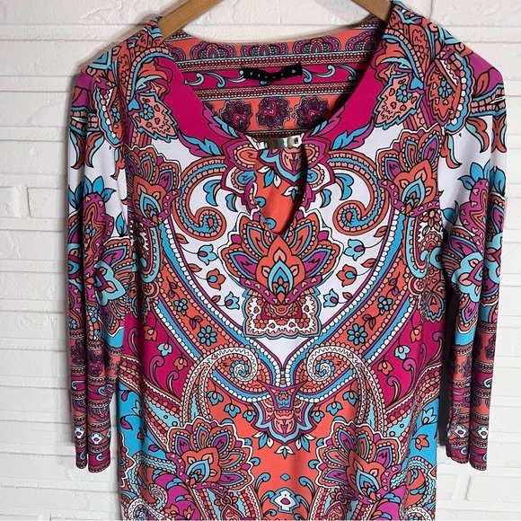 Tiana B Pink Colorful Geometric 3/4 sleeve Mini Dress, Women’s Size Medium - Picture 6 of 9